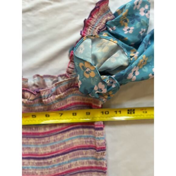 Yvonne & Love Bohemian Puff Sleeve Dress Lg Boho Ruffle Layered Hem Mini - Picture 8 of 9